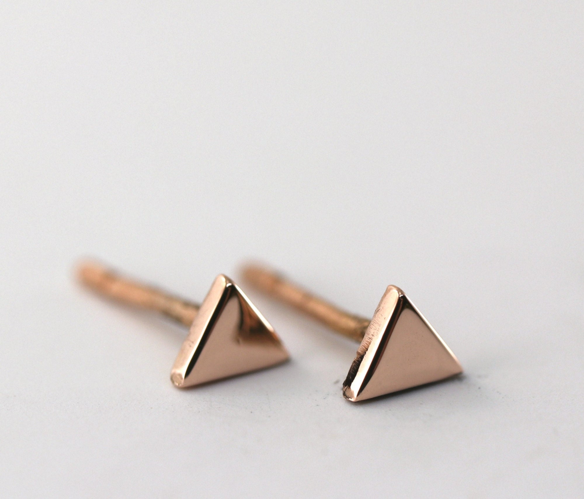 Triangle Stud Earrings, 14k Solid Rose Gold Minimal Earrings