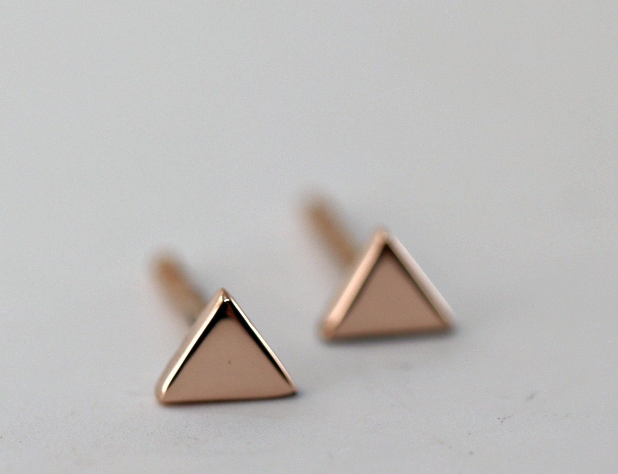 Triangle Stud Earrings, 14k Solid Rose Gold Minimal Earrings