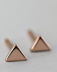 Triangle Stud Earrings, 14k Solid Rose Gold Minimal Earrings