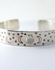 Opal Moon and Stars Hand Stamped Celestial Cuff Bracelet