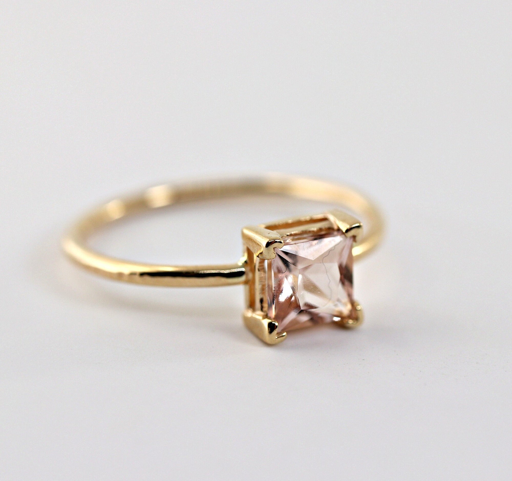 14k Gold Princess Cut Morganite Ring