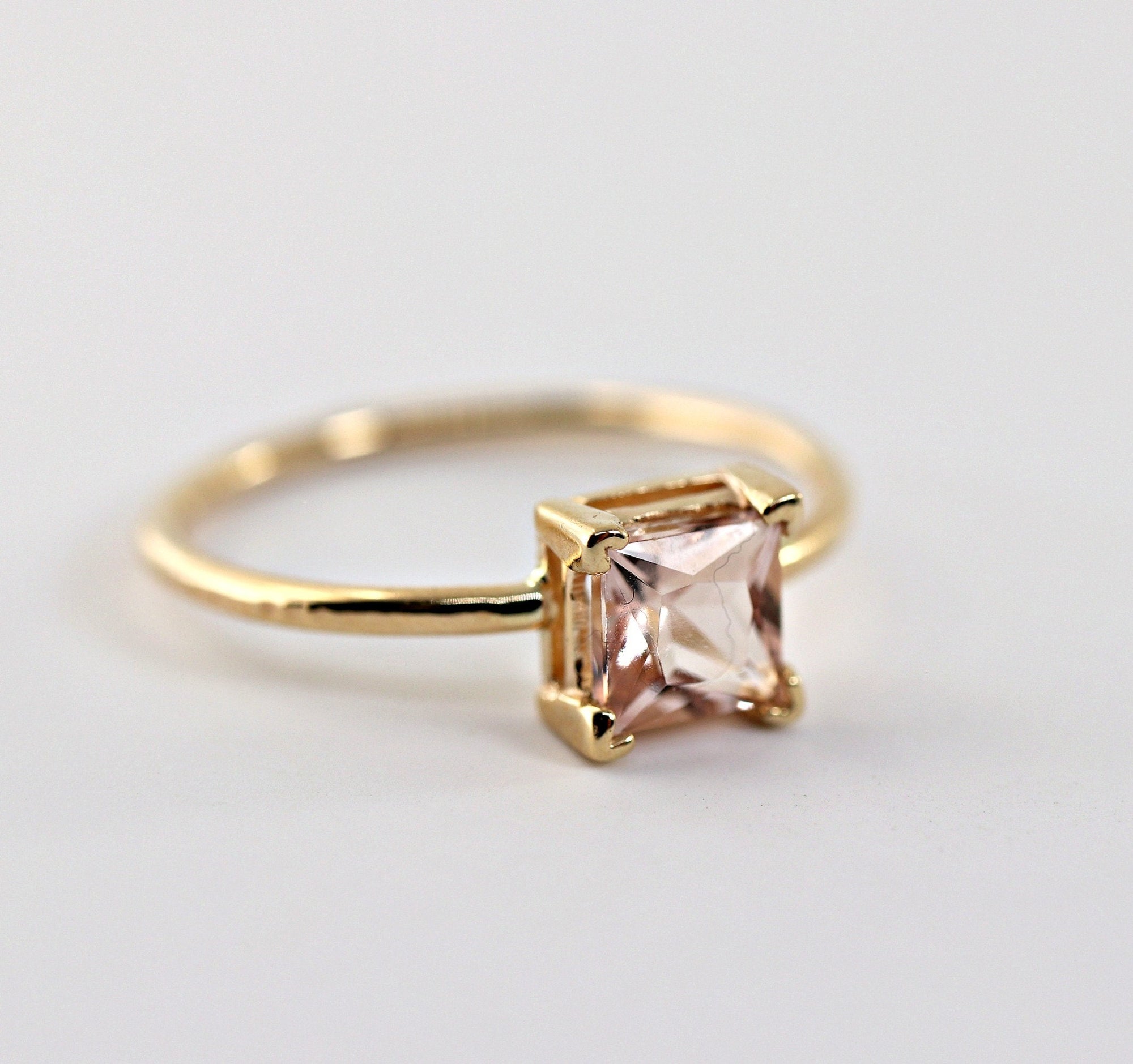 14k Gold Princess Cut Morganite Ring - Melt'm Jewelry