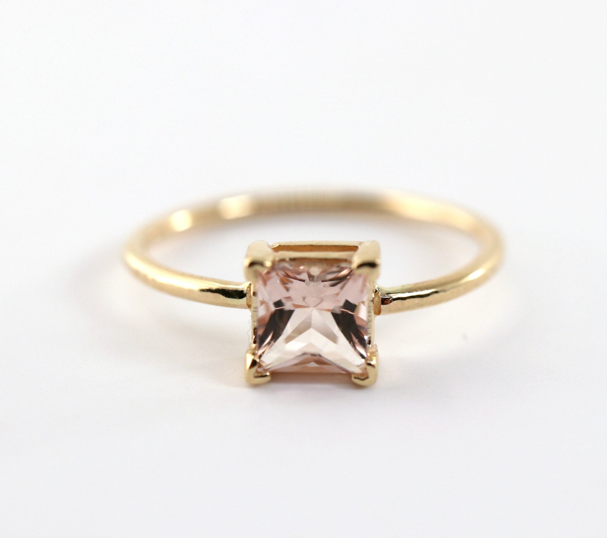 14k Gold Princess Cut Morganite Ring