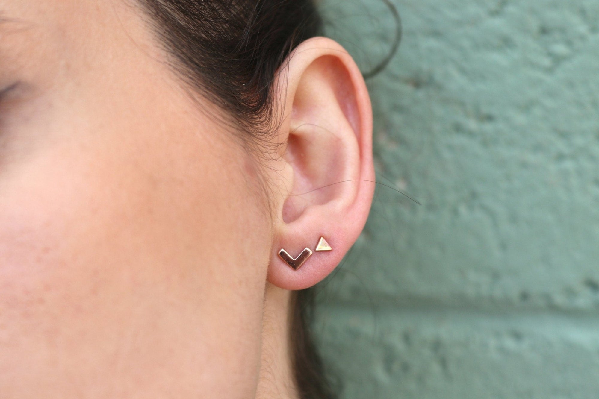 Triangle Stud Earrings, 14k Solid Rose Gold Minimal Earrings - Melt'm Jewelry