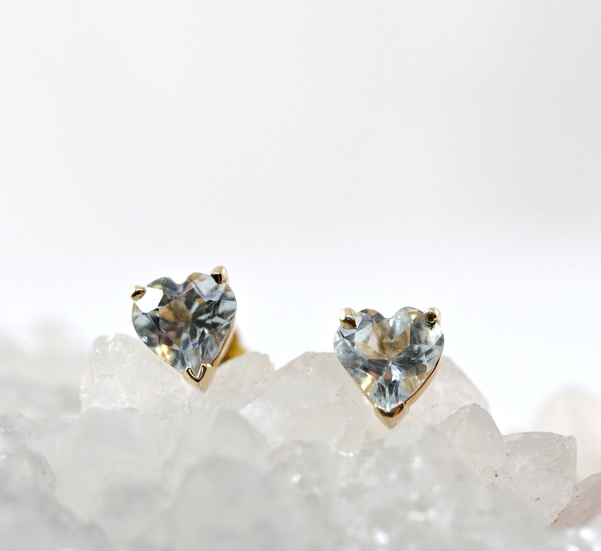 Heart Aquamarine Earrings 14k Solid Gold