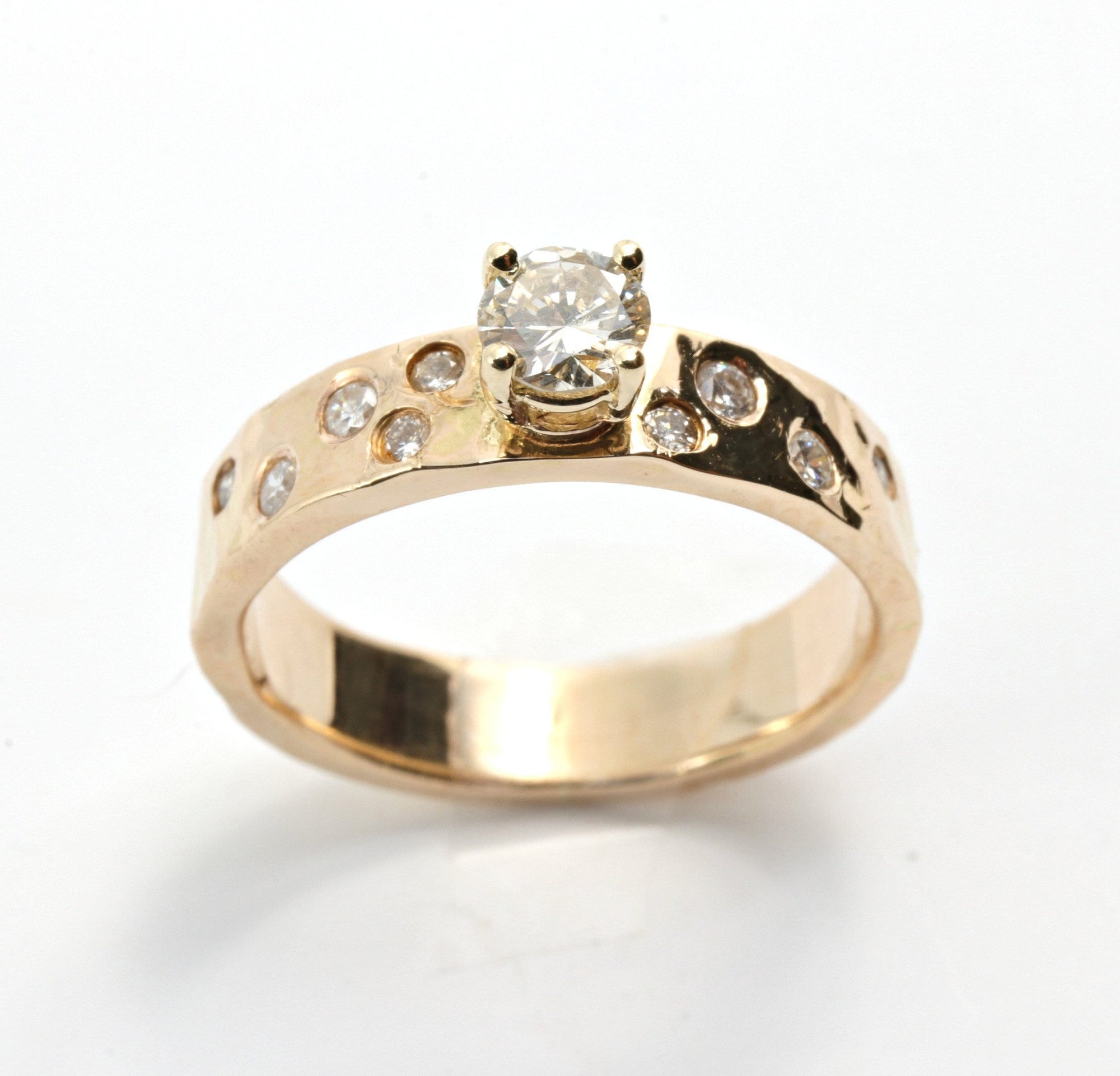 14k Gold Flush Set Diamond Wedding Band, Diamond Gypsy Ring - Melt'm Jewelry