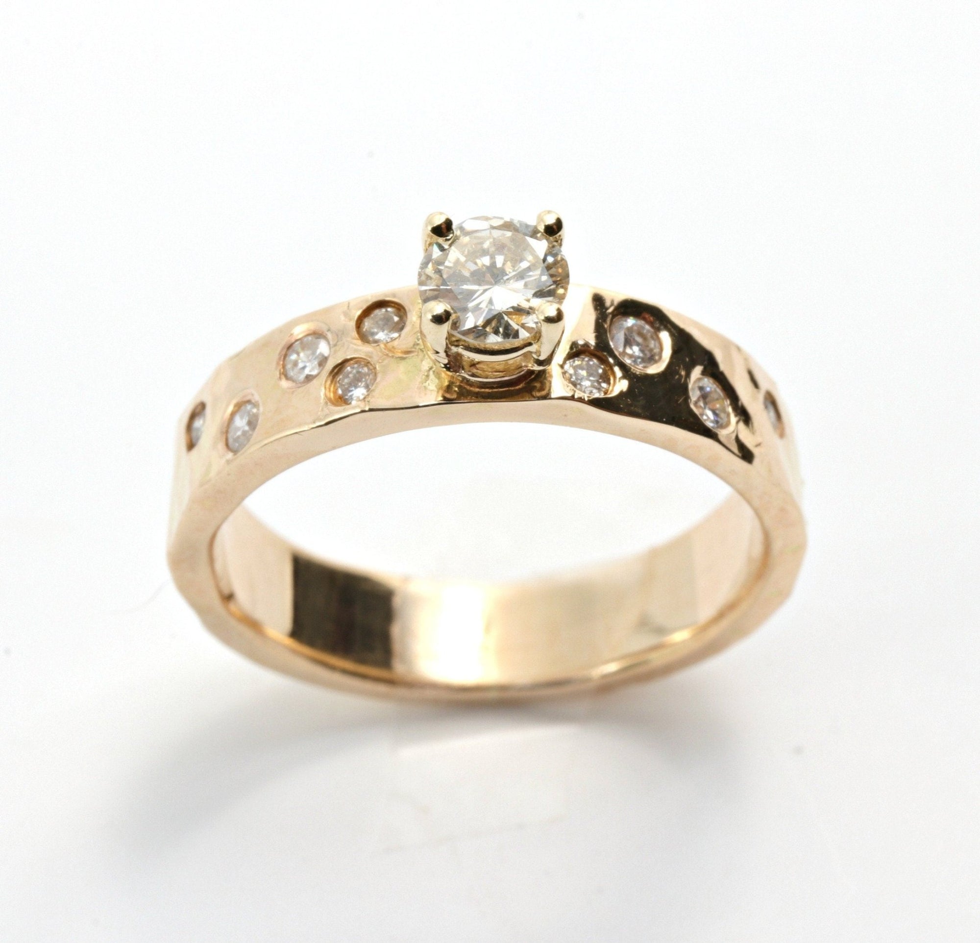 14k Gold Flush Set Diamond Wedding Band, Diamond Gypsy Ring - Melt'm Jewelry