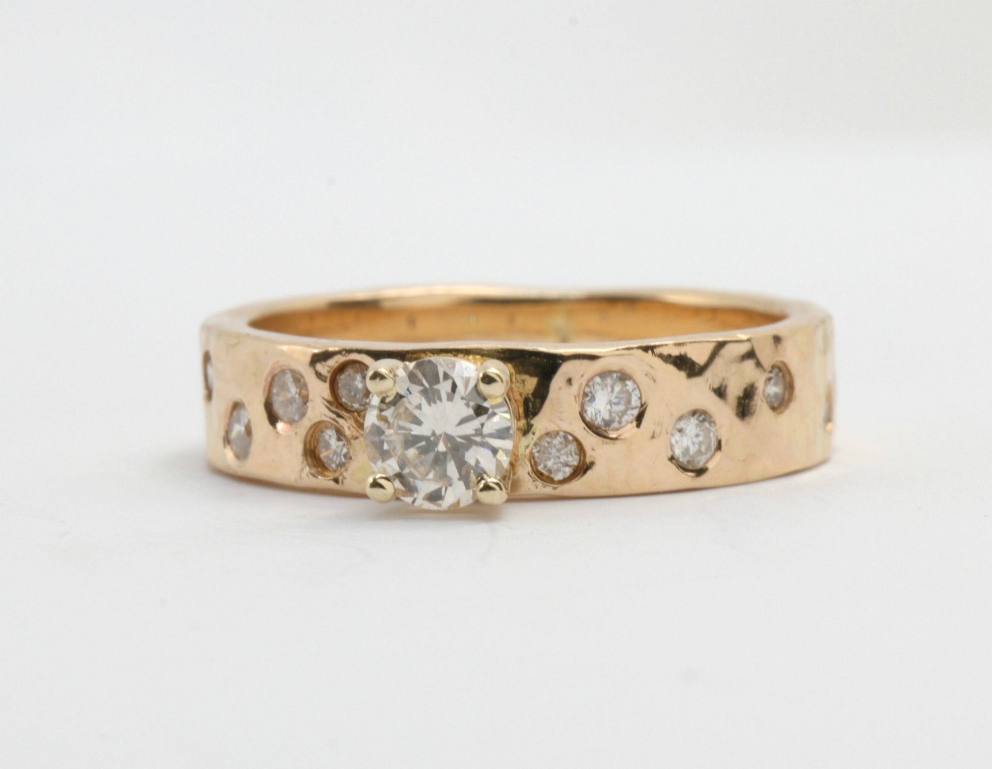 14k Gold Flush Set Diamond Wedding Band, Diamond Gypsy Ring