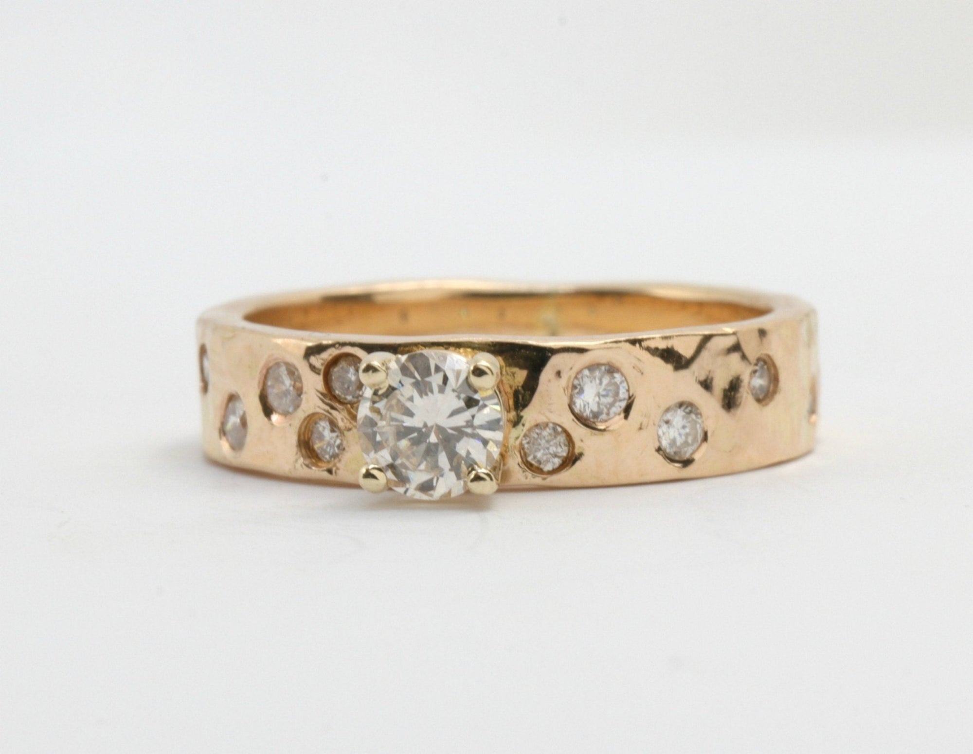 14k Gold Flush Set Diamond Wedding Band, Diamond Gypsy Ring - Melt'm Jewelry