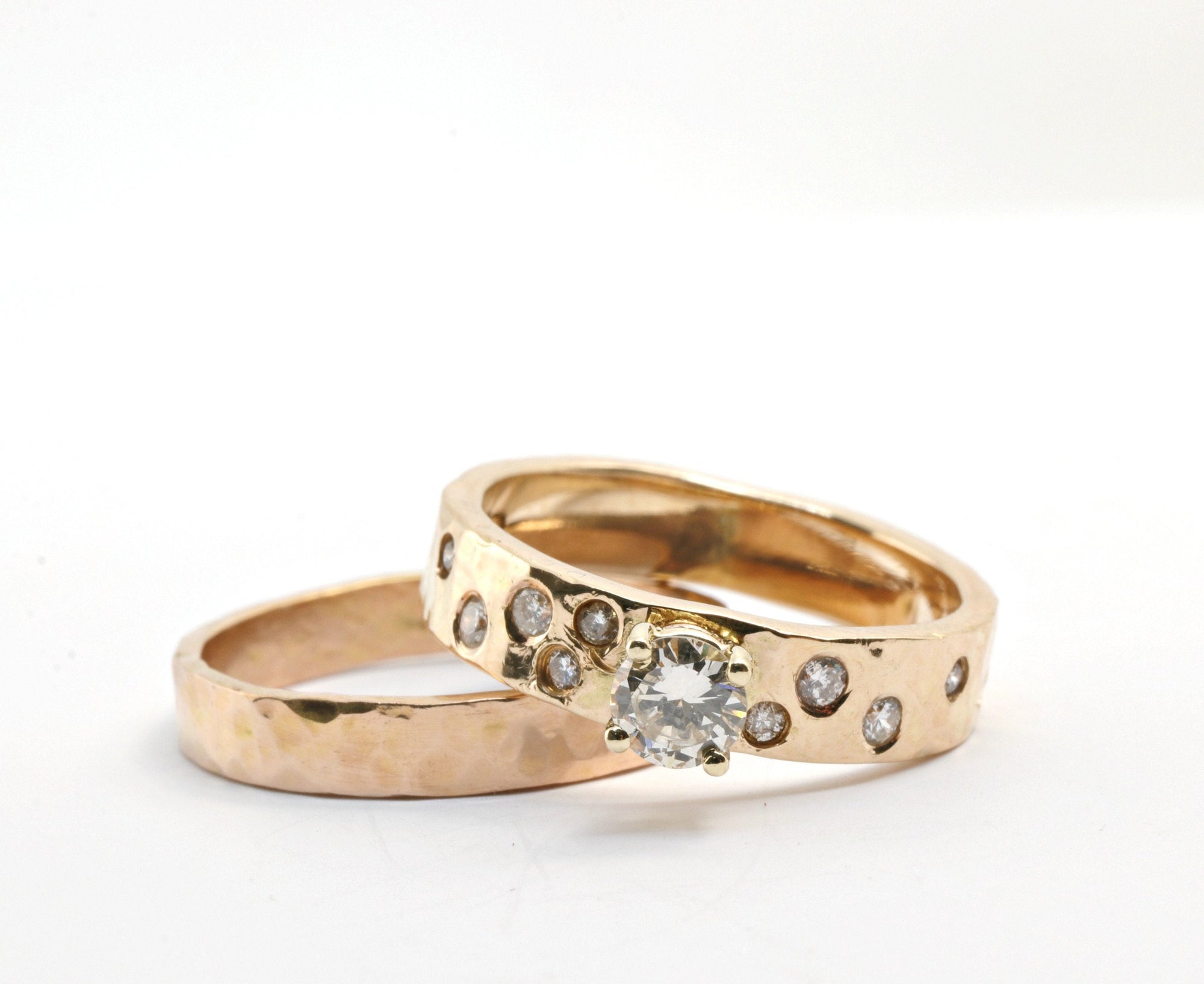14k Gold Flush Set Diamond Wedding Band, Diamond Gypsy Ring
