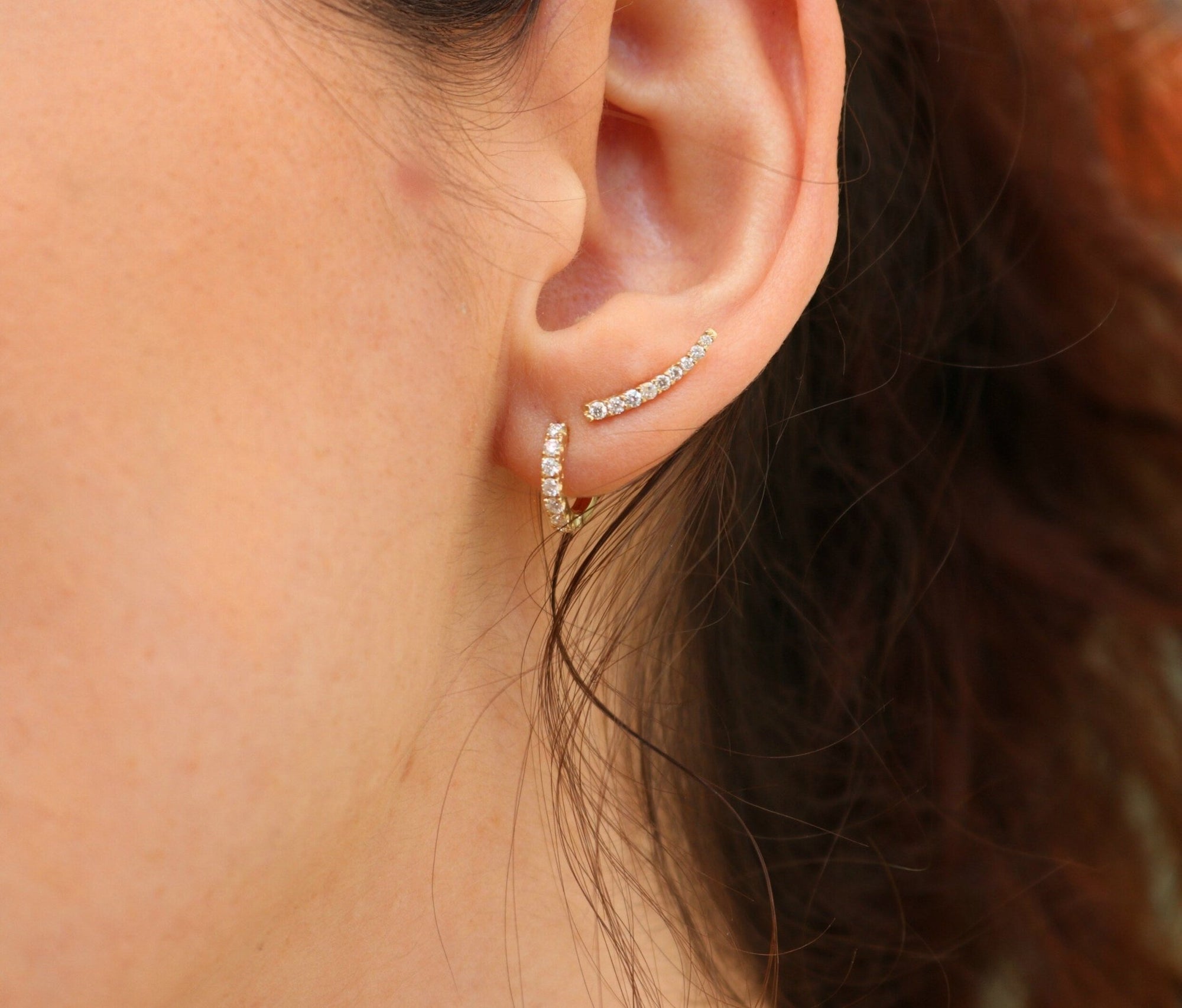 14k Gold Diamond Huggie Hoop Earrings (SINGLE or PAIR) - Melt'm Jewelry