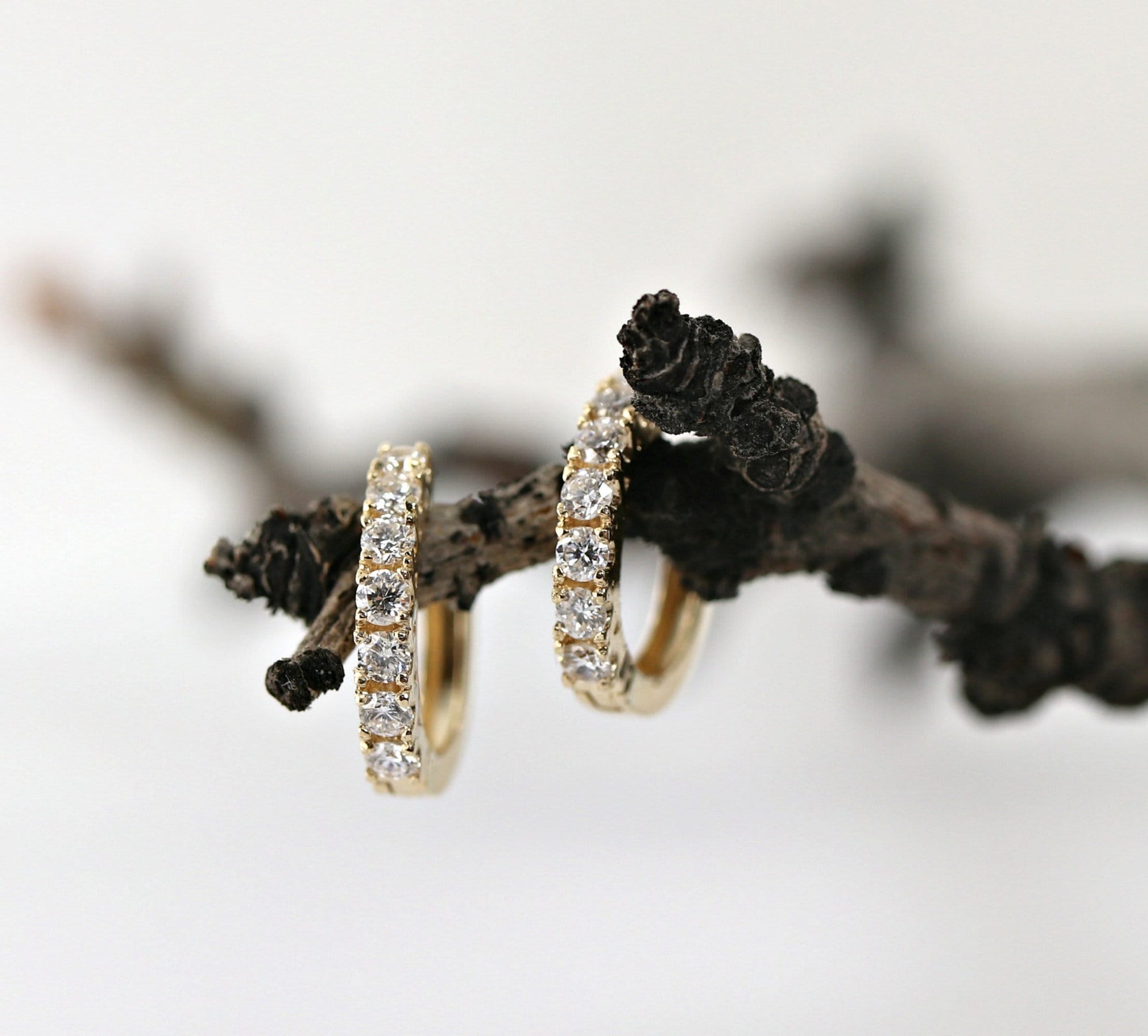 14k Gold Diamond Huggie Hoop Earrings (SINGLE or PAIR) - Melt'm Jewelry