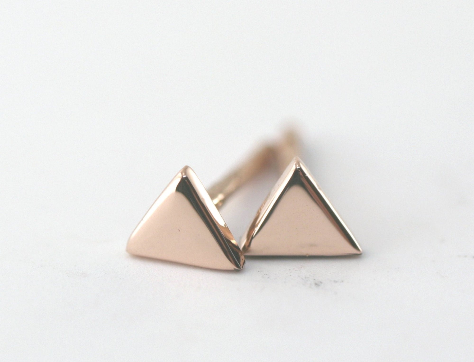 Triangle Stud Earrings, 14k Solid Rose Gold Minimal Earrings - Melt'm Jewelry