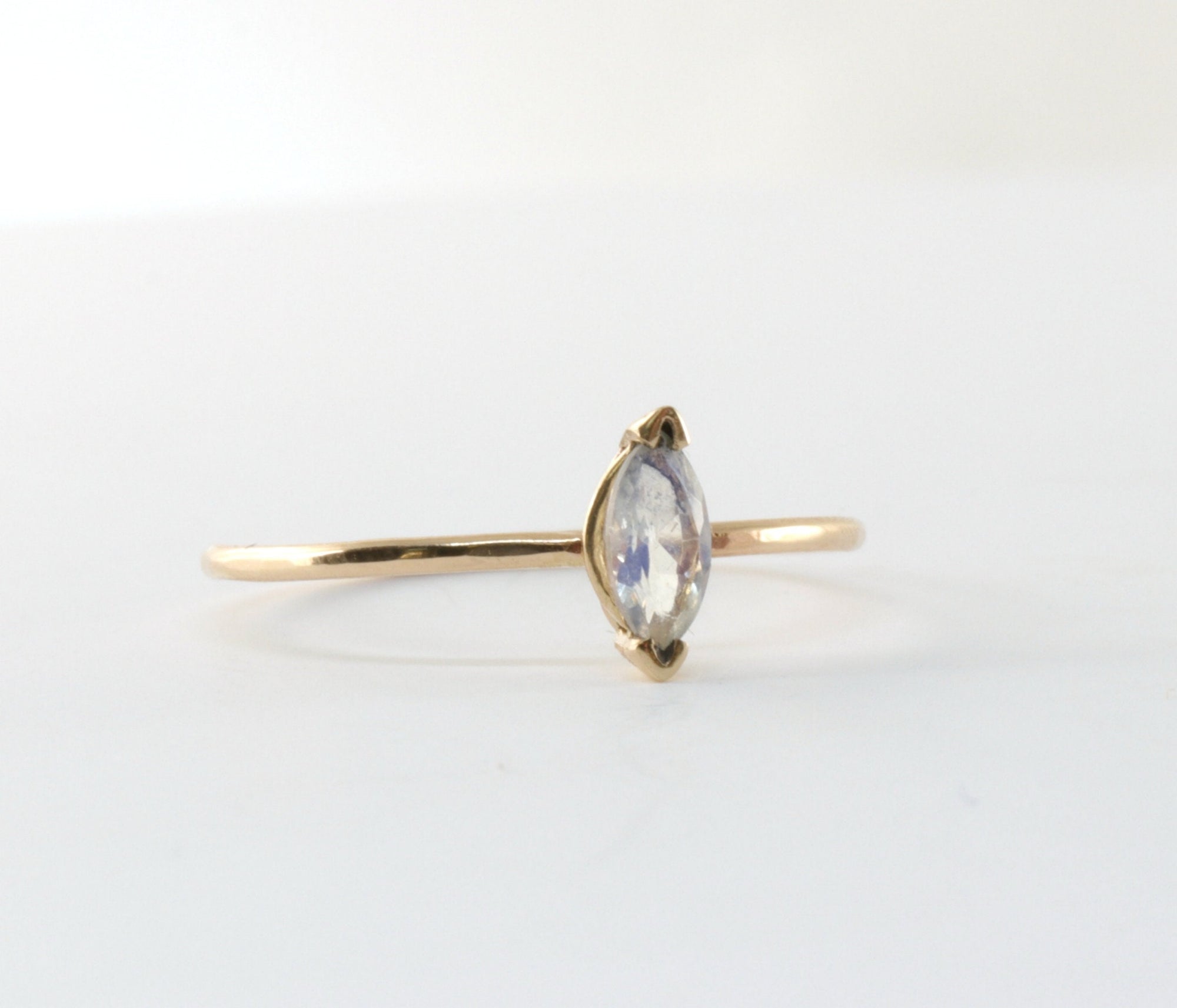 14k Gold Marquise Cut Moonstone Ring, June Birthstone