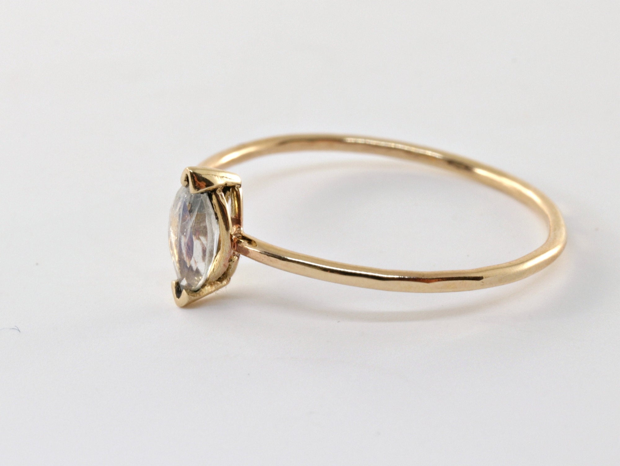 14k Gold Marquise Cut Moonstone Ring, June Birthstone