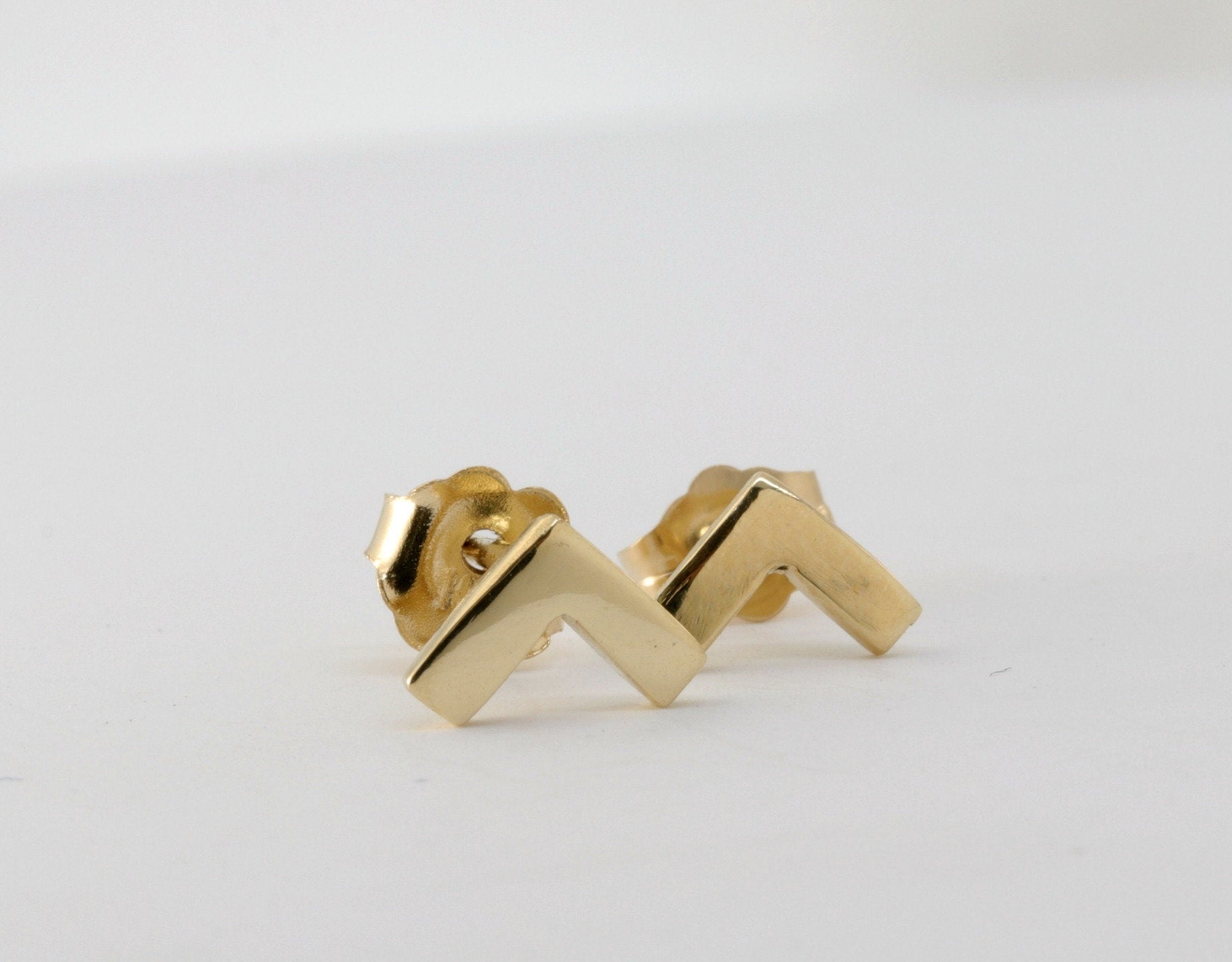 14k Solid Gold Chevron Stud Earrings