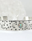 Opal Moon and Stars Hand Stamped Celestial Cuff Bracelet