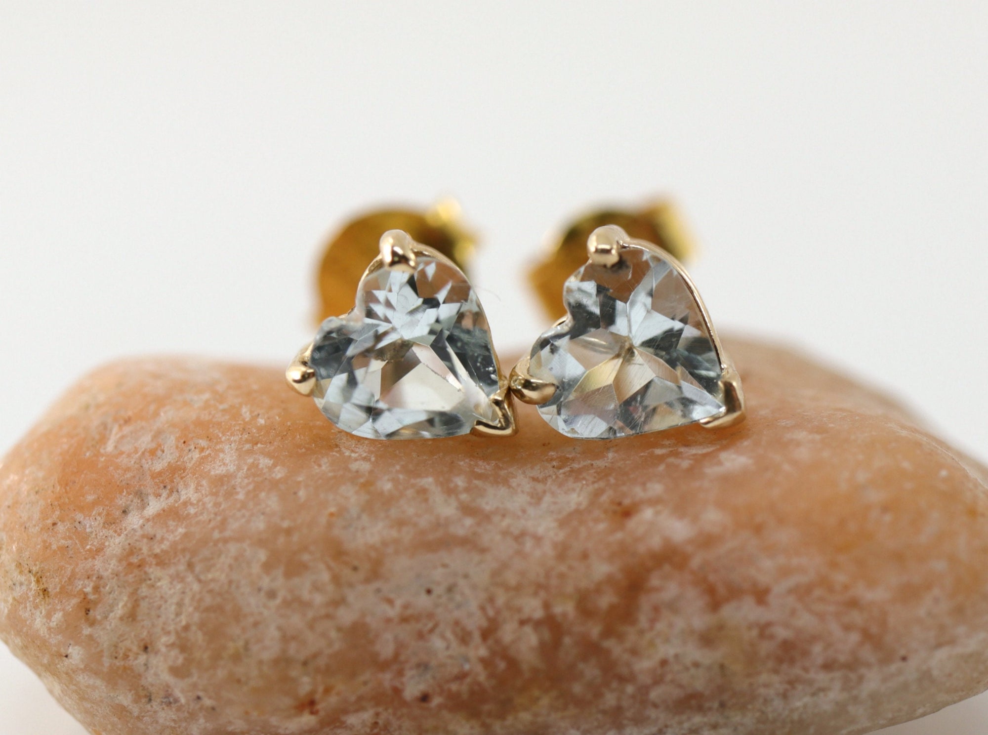 Heart Aquamarine Earrings 14k Solid Gold