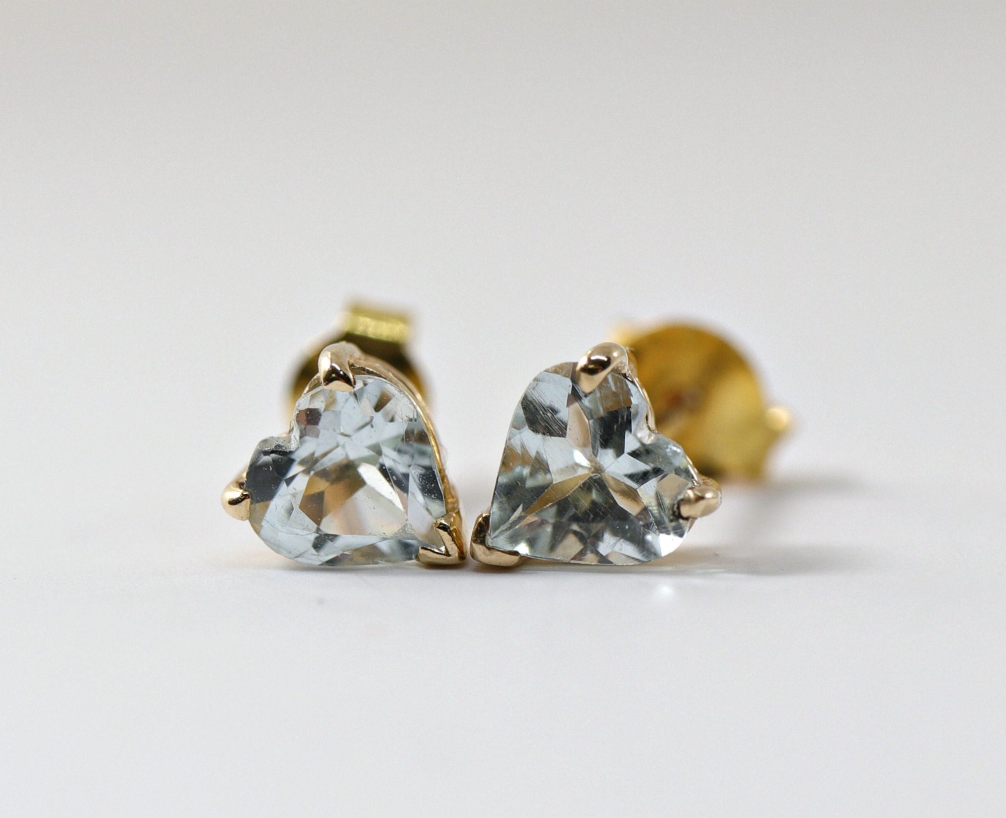 Heart Aquamarine Earrings 14k Solid Gold