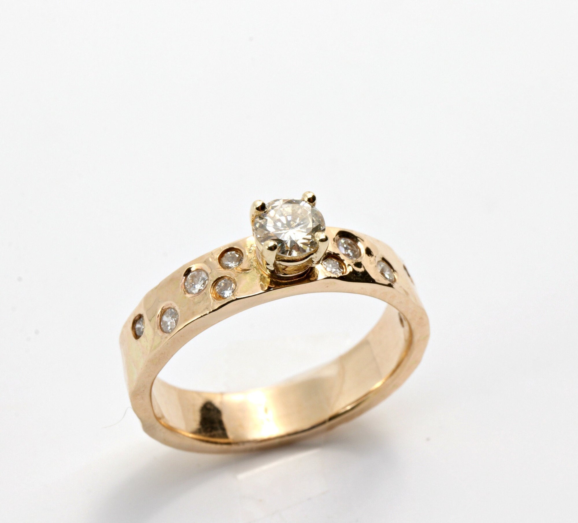 14k Gold Flush Set Diamond Wedding Band, Diamond Gypsy Ring