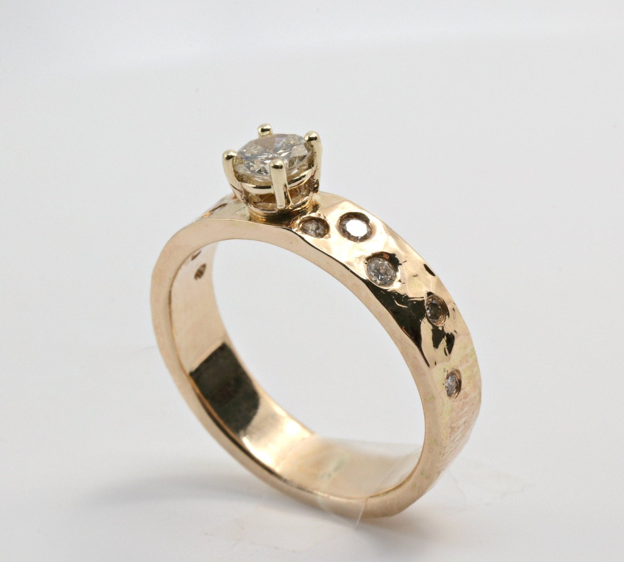 14k Gold Flush Set Diamond Wedding Band, Diamond Gypsy Ring - Melt'm Jewelry