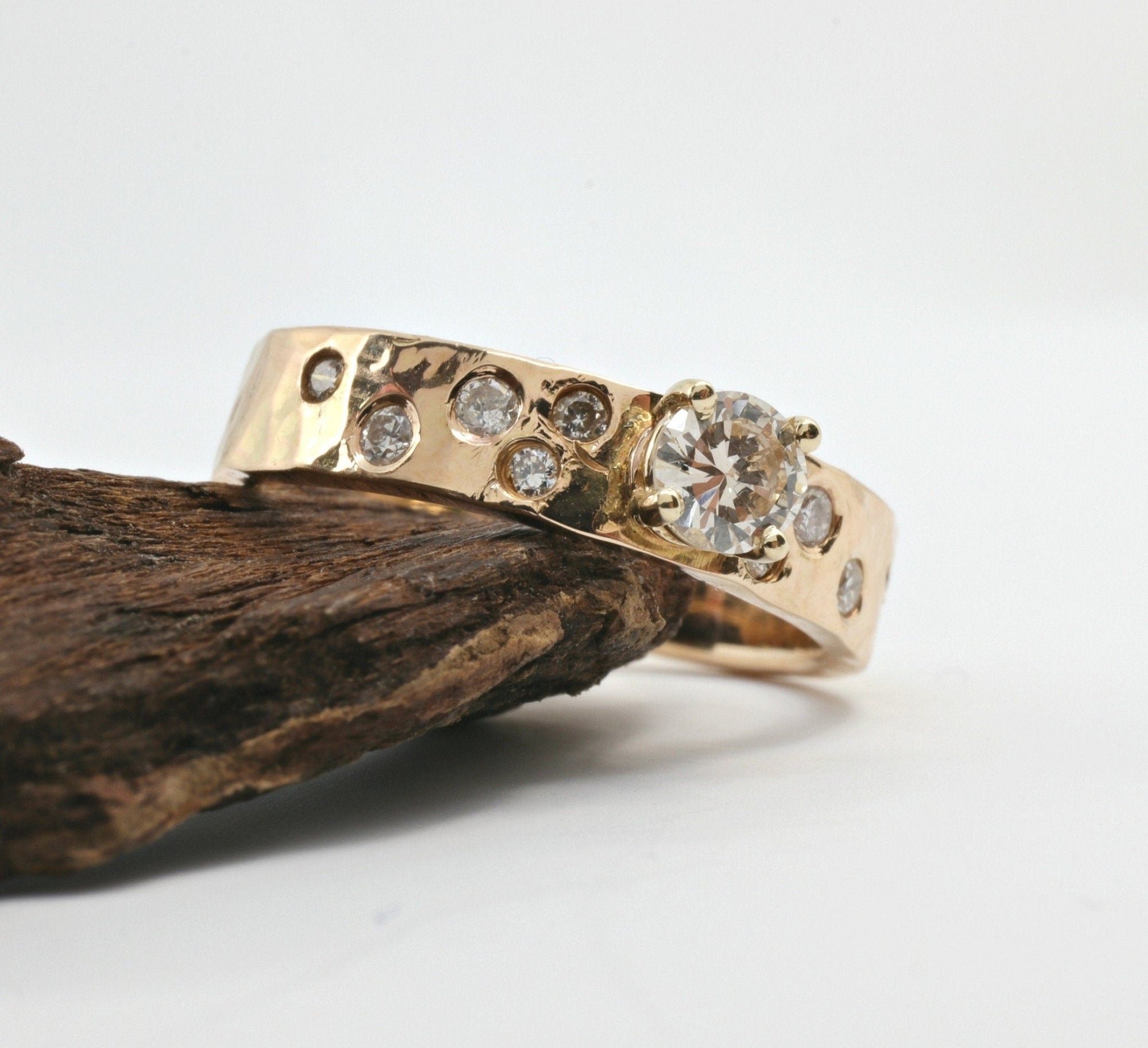 14k Gold Flush Set Diamond Wedding Band, Diamond Gypsy Ring - Melt'm Jewelry