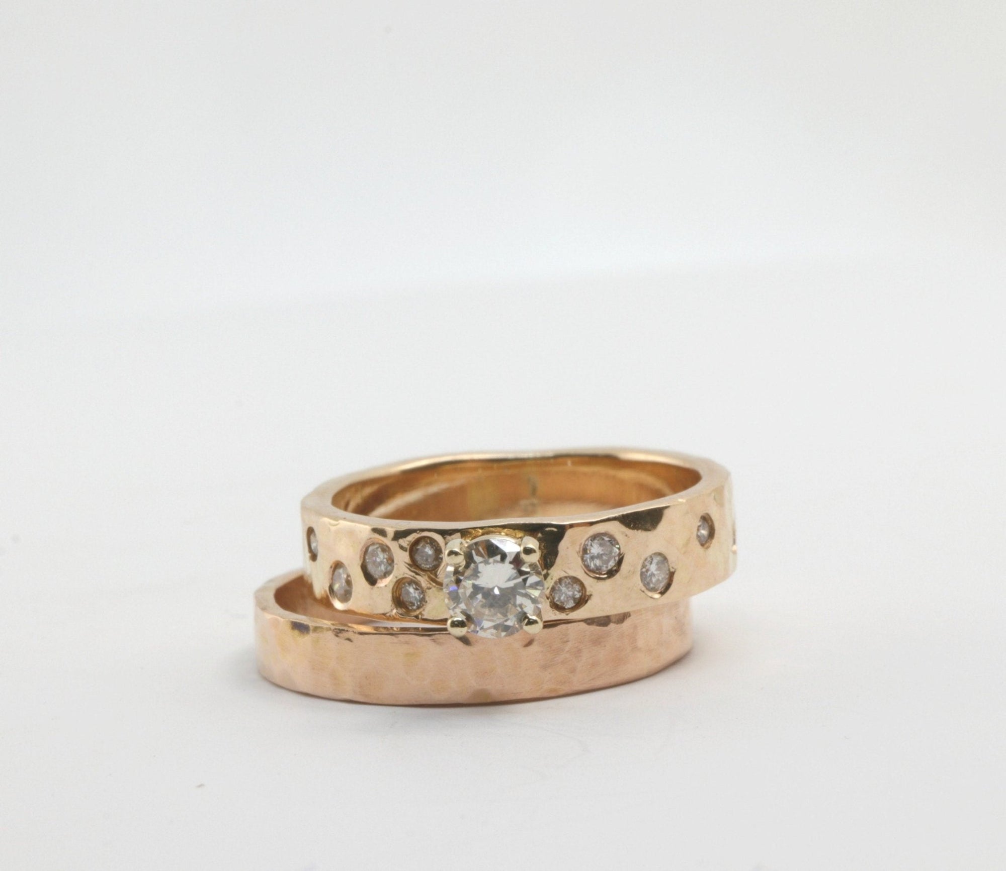 14k Gold Flush Set Diamond Wedding Band, Diamond Gypsy Ring - Melt'm Jewelry