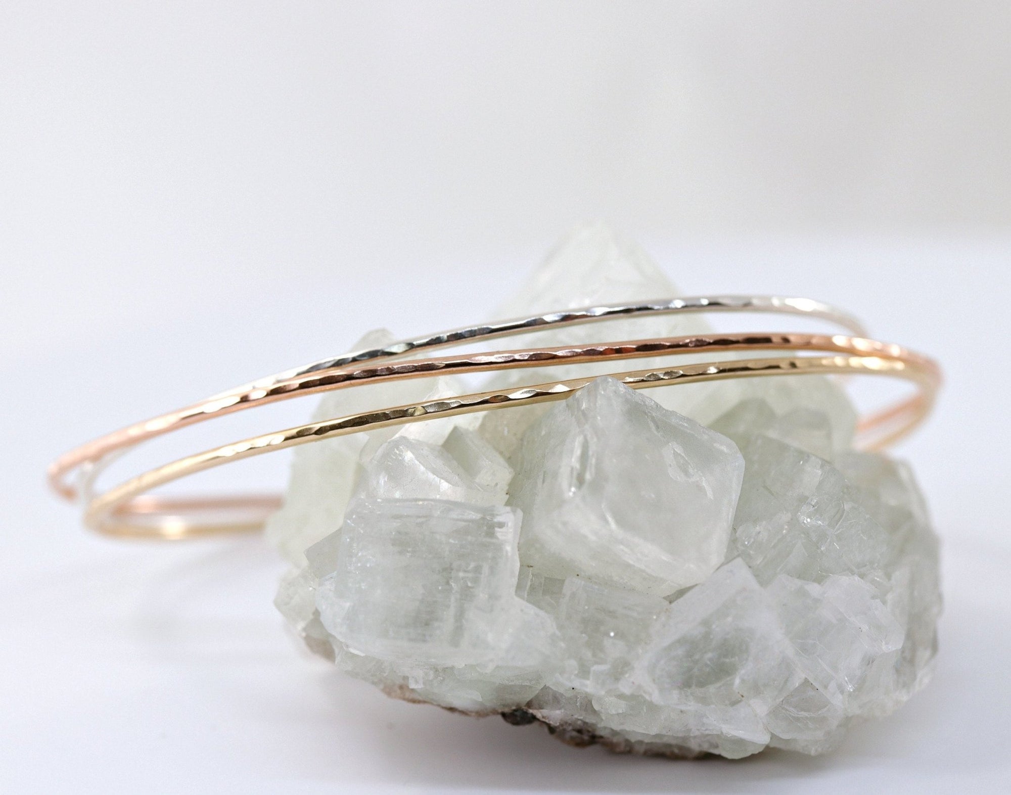 Thin Cuff Bracelet, Hammered Gold Open Bangle - Melt'm Jewelry
