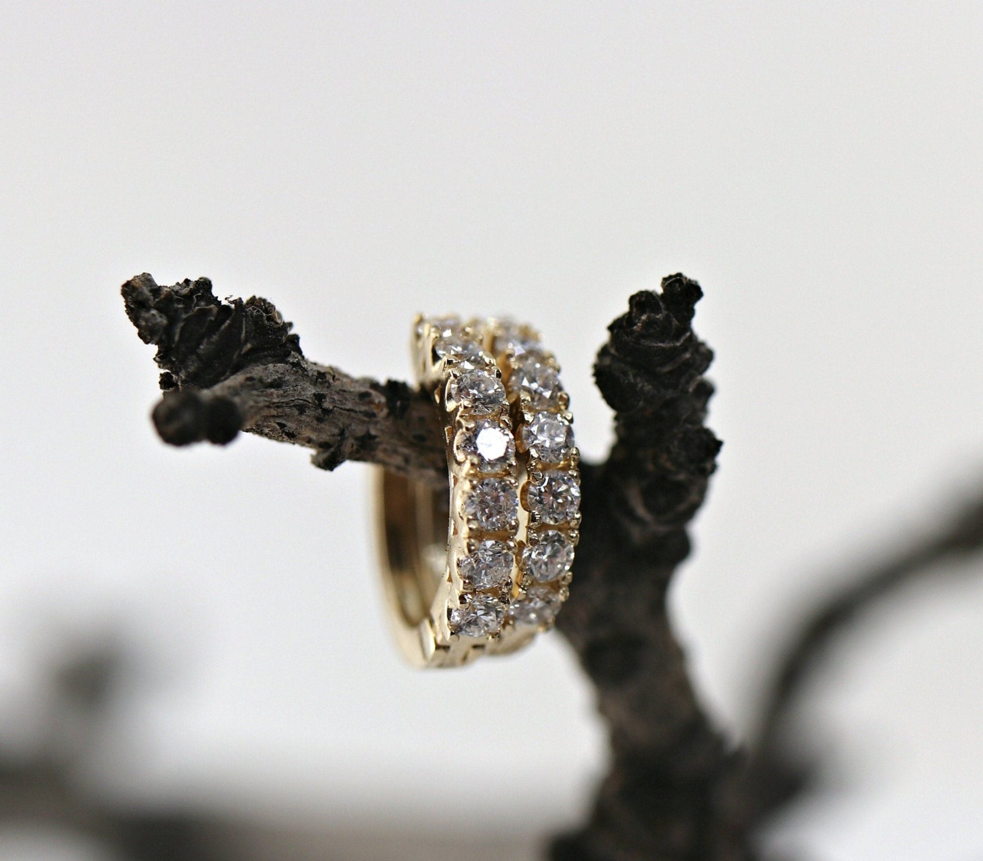 14k Gold Diamond Huggie Hoop Earrings (SINGLE or PAIR) - Melt'm Jewelry