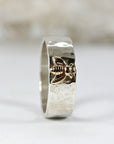 Honey Bee Ring, Sterling Silver Hammered Band and Gold Bee Ring - Melt'm Jewelry
