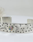 Opal Moon and Stars Hand Stamped Celestial Cuff Bracelet