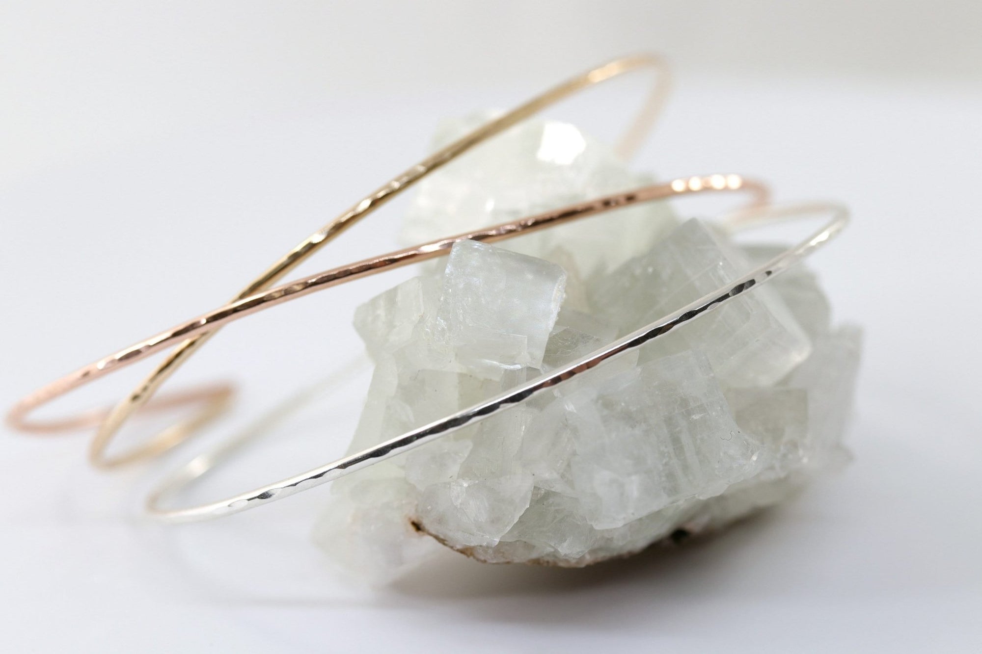 Thin Cuff Bracelet, Hammered Gold Open Bangle - Melt'm Jewelry