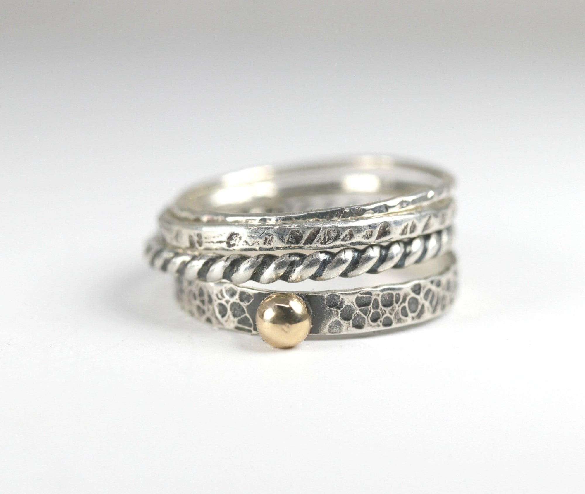 Stacking Ring Set: 14k Gold Ball Hammered Band