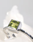 Princess Cut (Square) Peridot Ring 14k White Gold Bezel Setting - Melt'm Jewelry