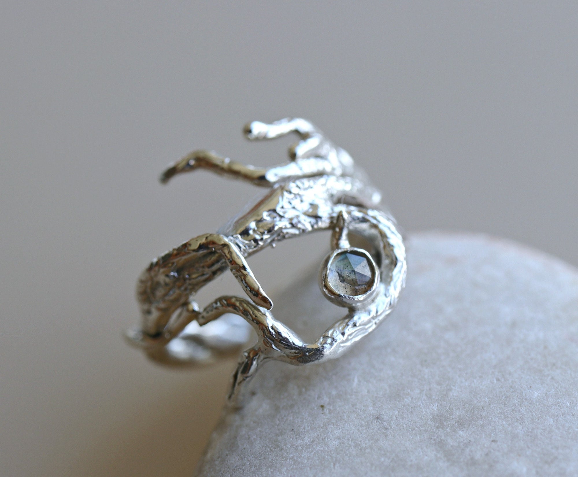 Gemstone Twig Ring, Sterling Silver Branch Ring with Birthstone