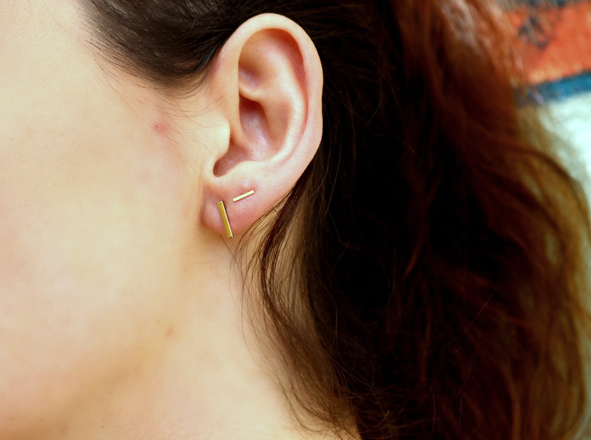 Minimalist Bar Stud Earrings 14k Gold