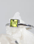 Princess Cut (Square) Peridot Ring 14k White Gold Bezel Setting - Melt'm Jewelry