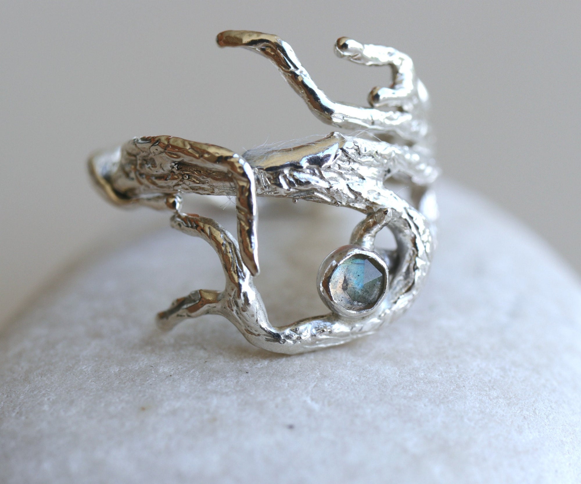 Gemstone Twig Ring, Sterling Silver Branch Ring with Birthstone