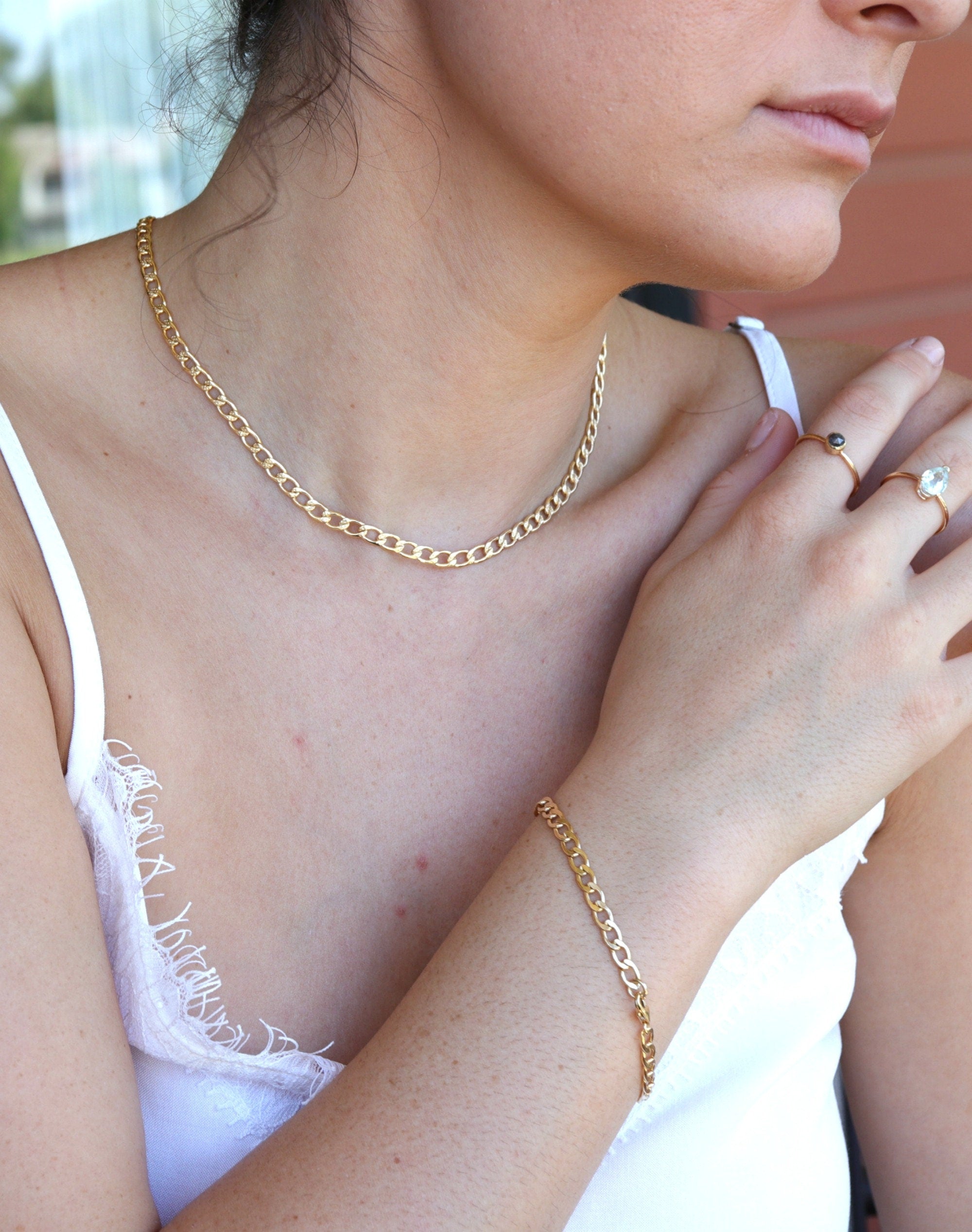 Thick Curb Chain Bracelet, Gold Filled or Sterling Silver