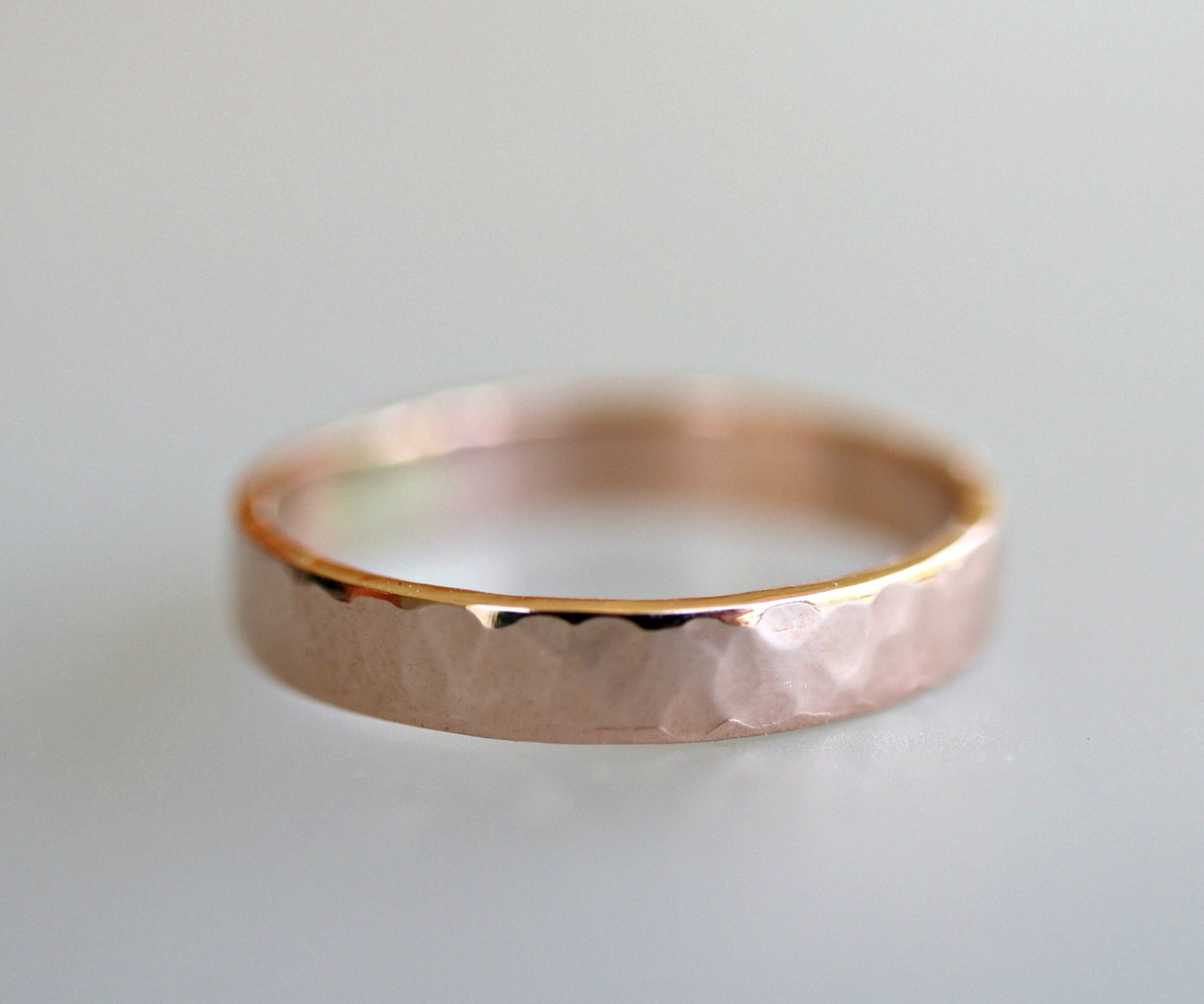 14k Rose Gold Hammered Wedding Band 3mm