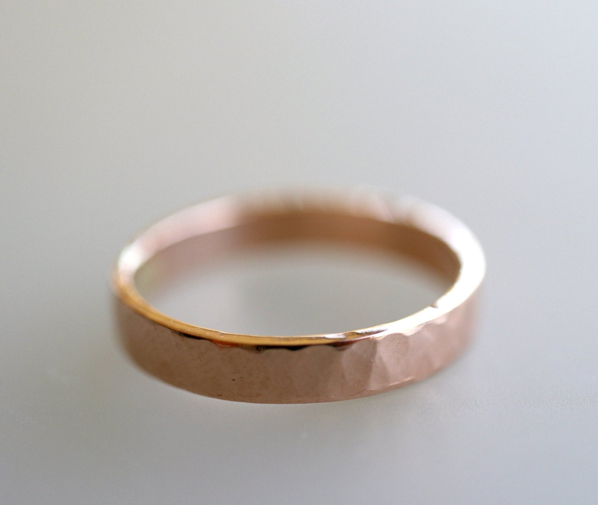 14k Rose Gold Hammered Wedding Band 3mm - Melt'm Jewelry