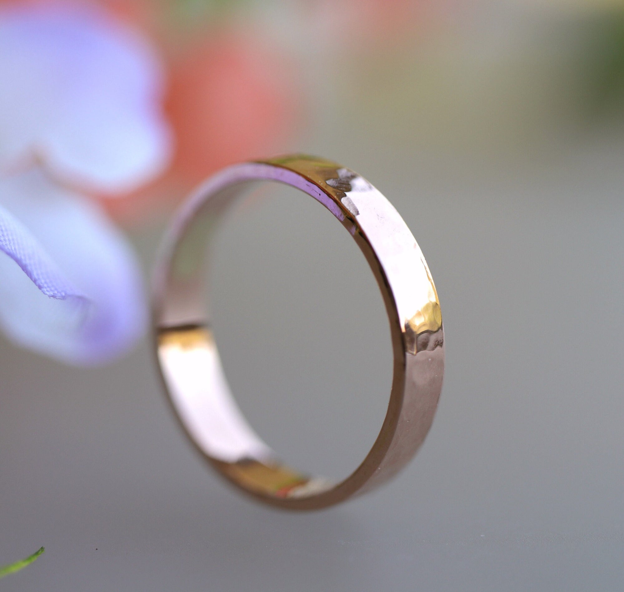 14k Rose Gold Hammered Wedding Band 3mm