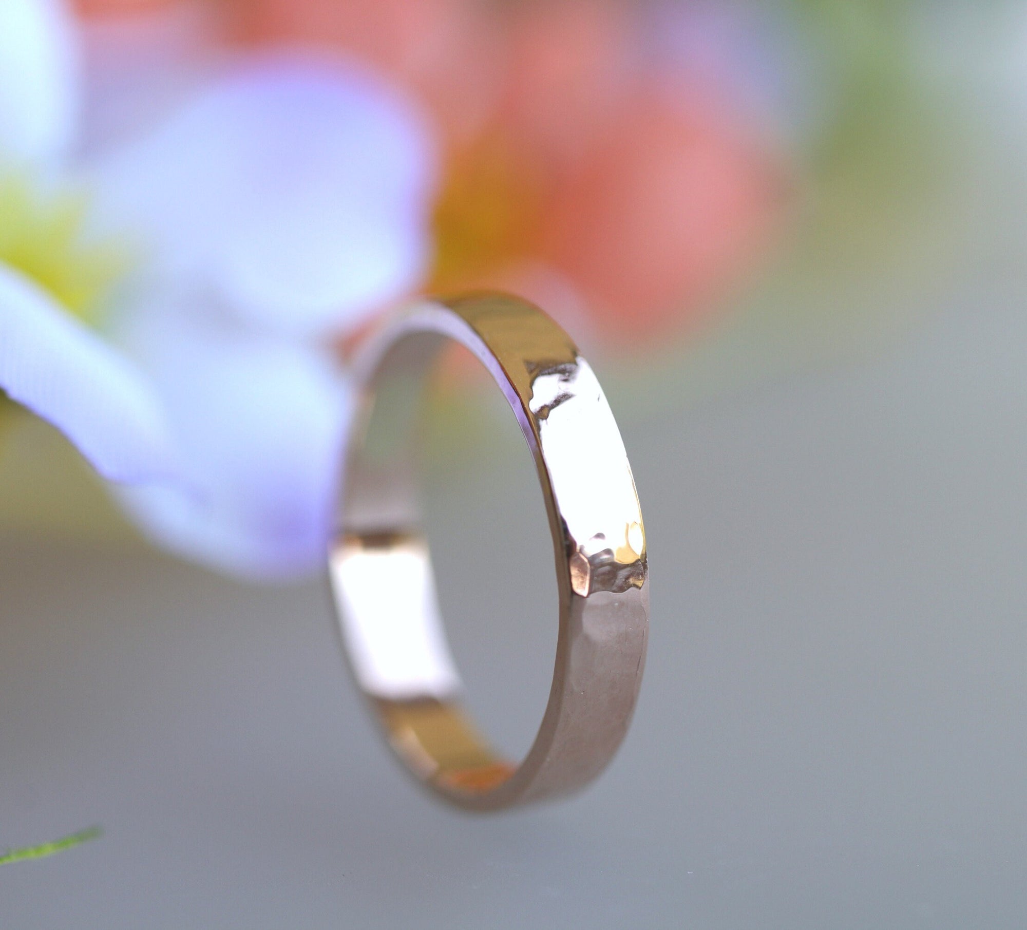 14k Rose Gold Hammered Wedding Band 3mm