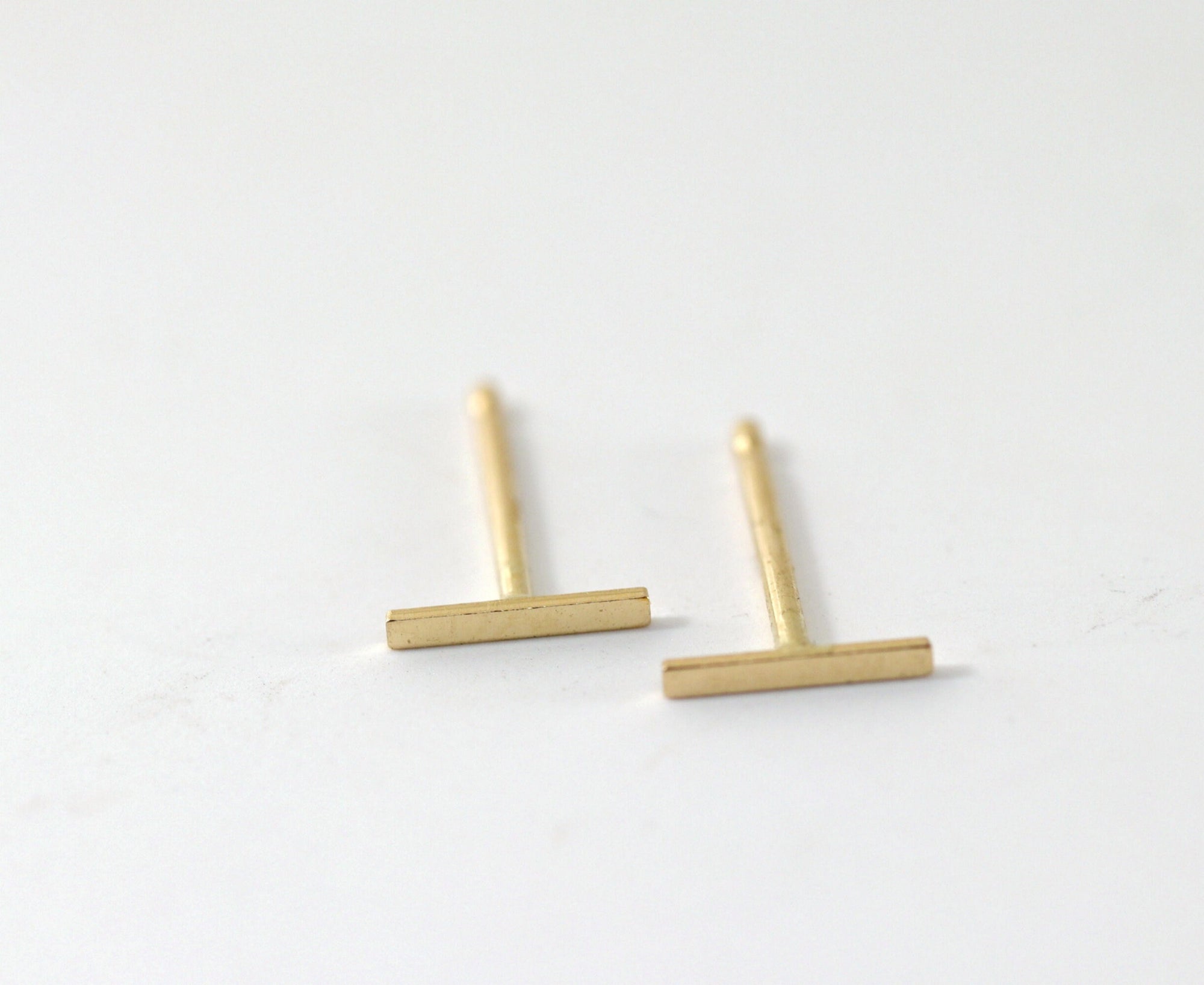 Minimalist Bar Stud Earrings 14k Gold