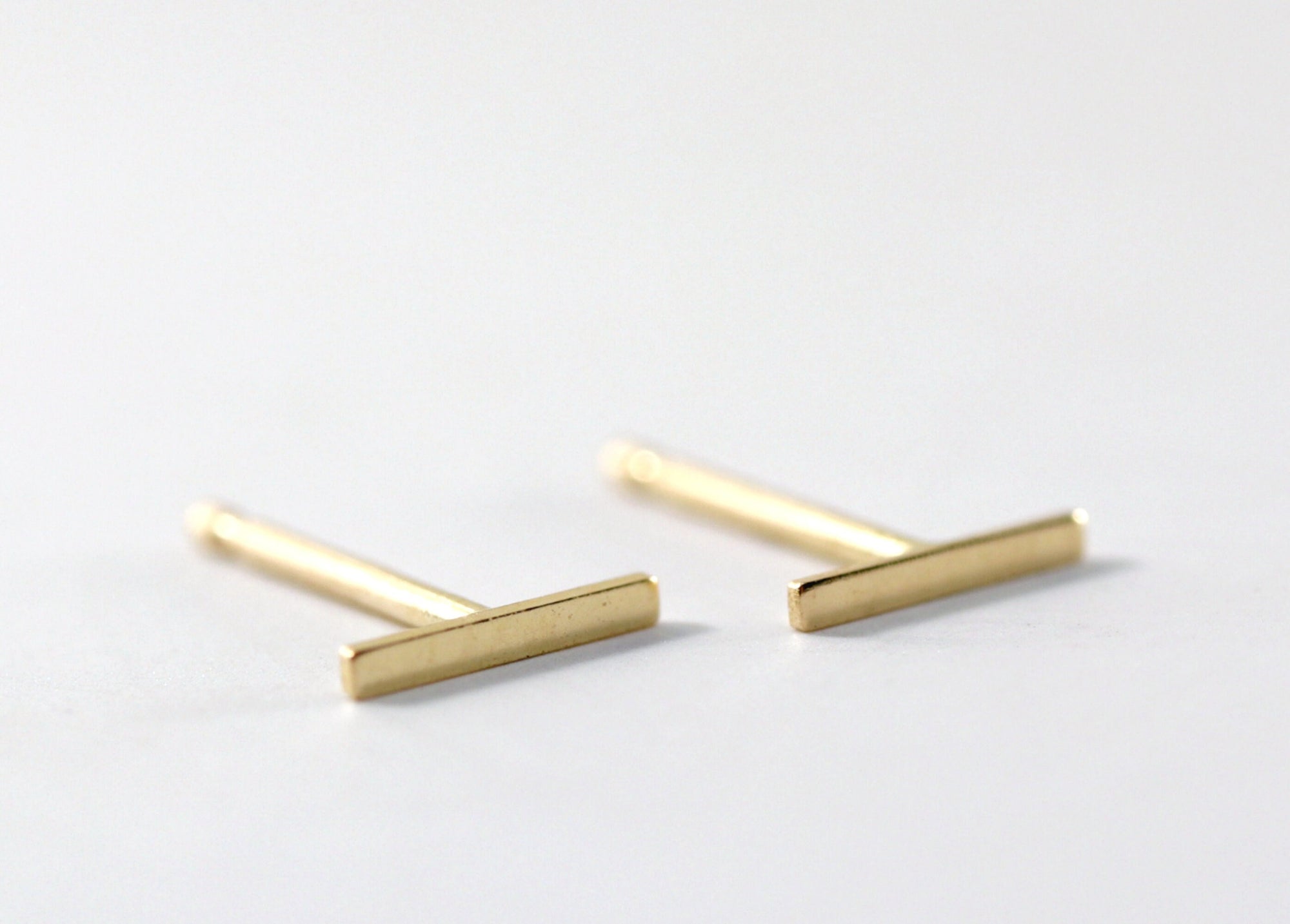 Minimalist Bar Stud Earrings 14k Gold