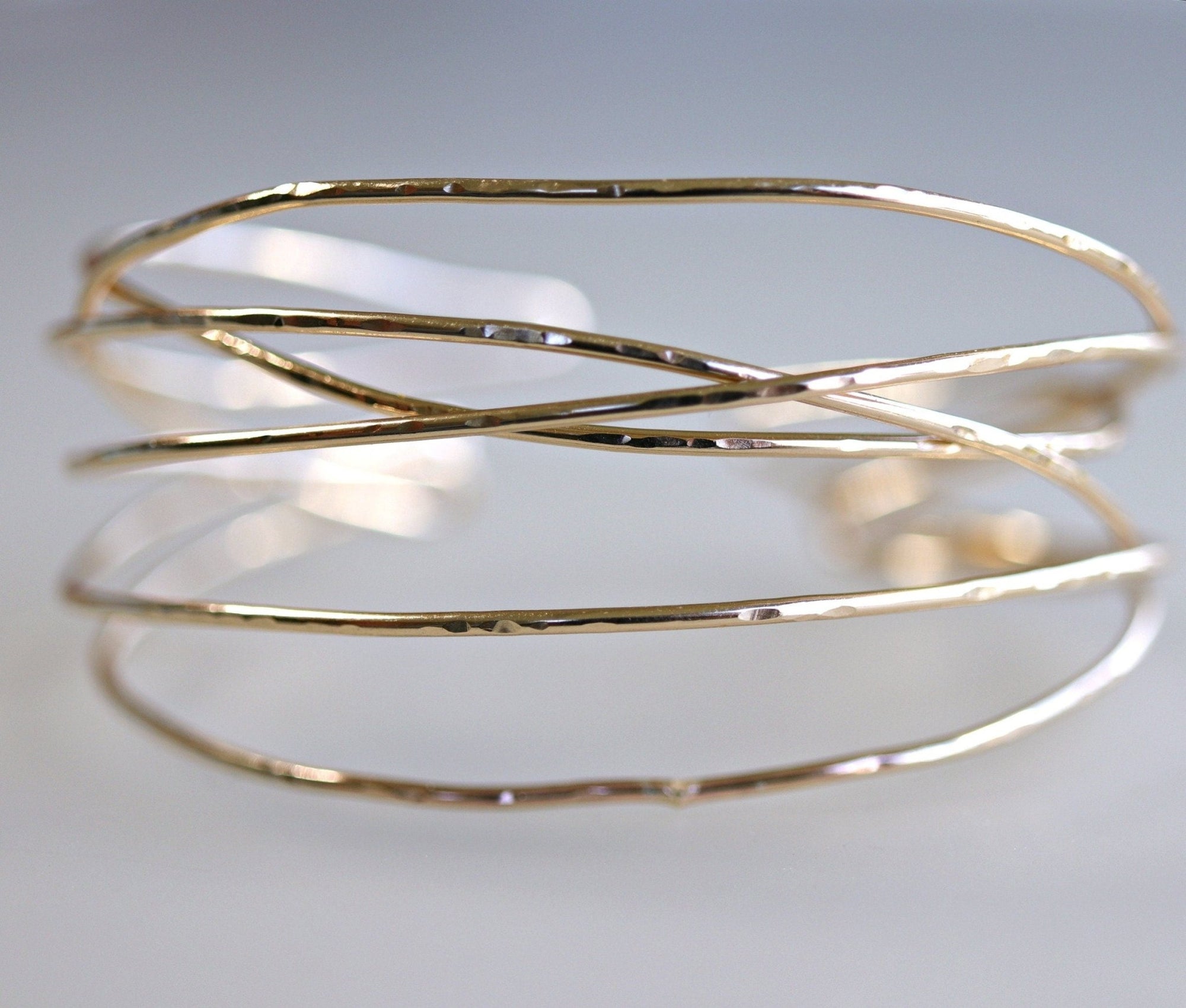 Wrap Cuff Bracelet, Hammered Gold Open Bangle - Melt'm Jewelry