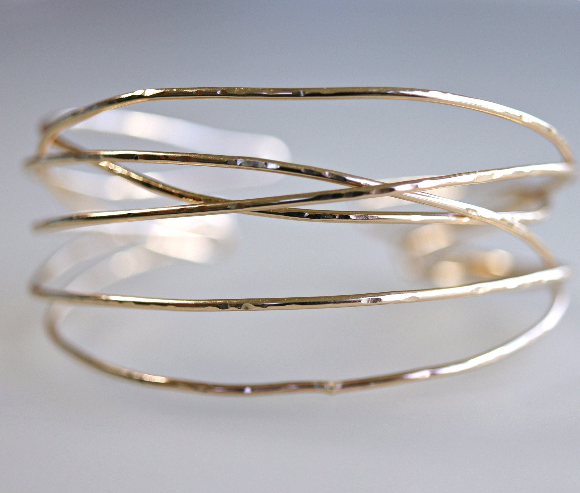 Wrap Cuff Bracelet, Hammered Gold Open Bangle