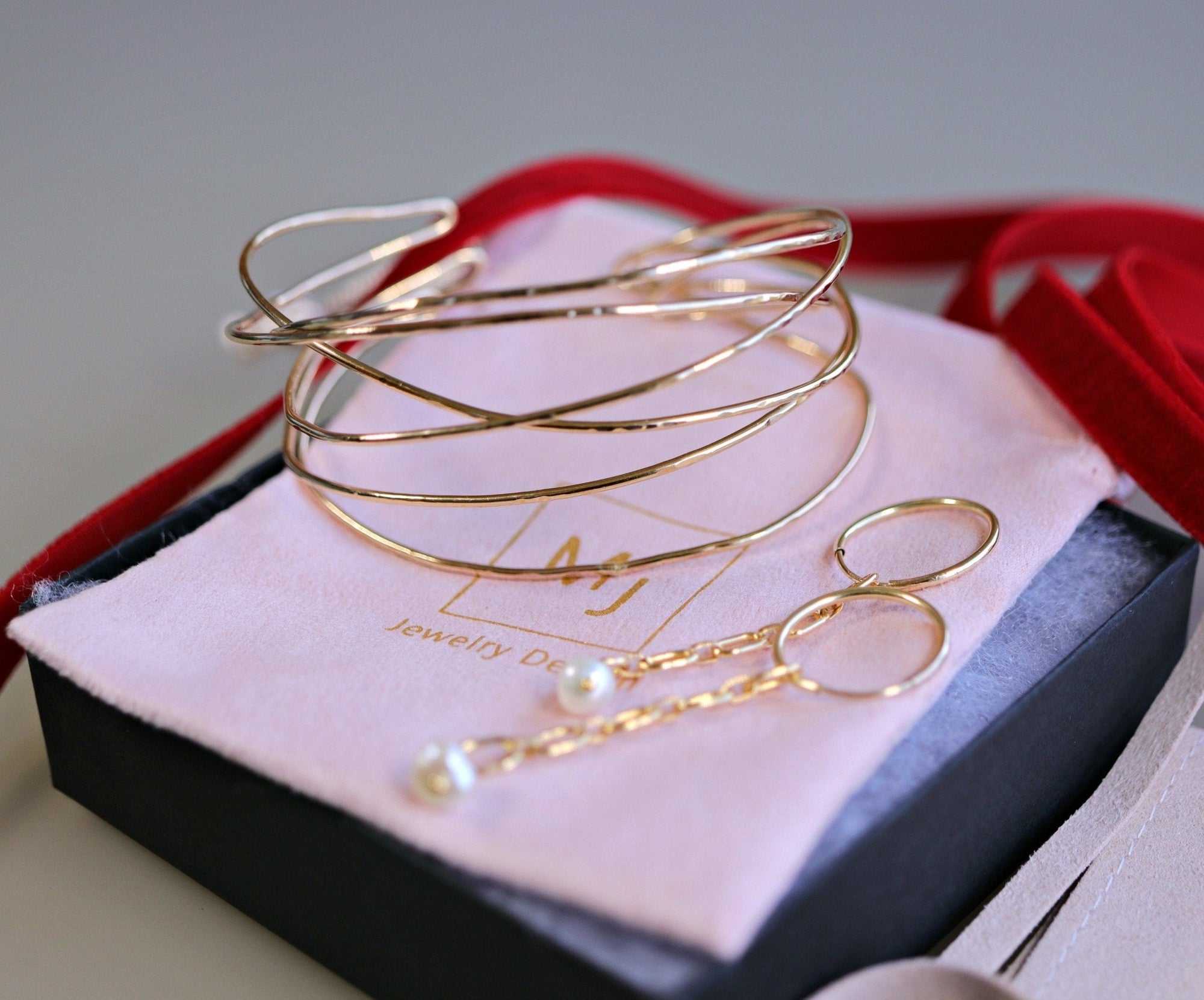 Wrap Cuff Bracelet, Hammered Gold Open Bangle - Melt'm Jewelry