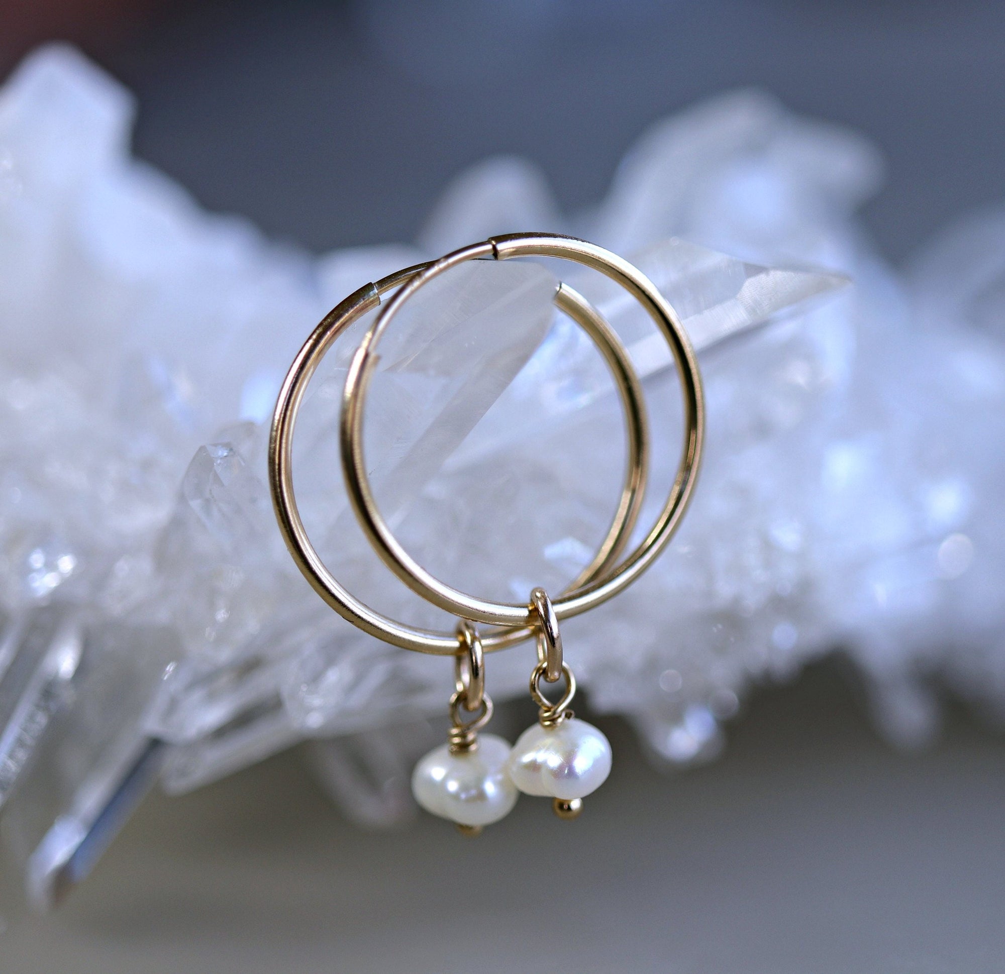 Pearl Hoop Earrings, Rose Gold Bridal Jewelry, Gold Filled Hoops