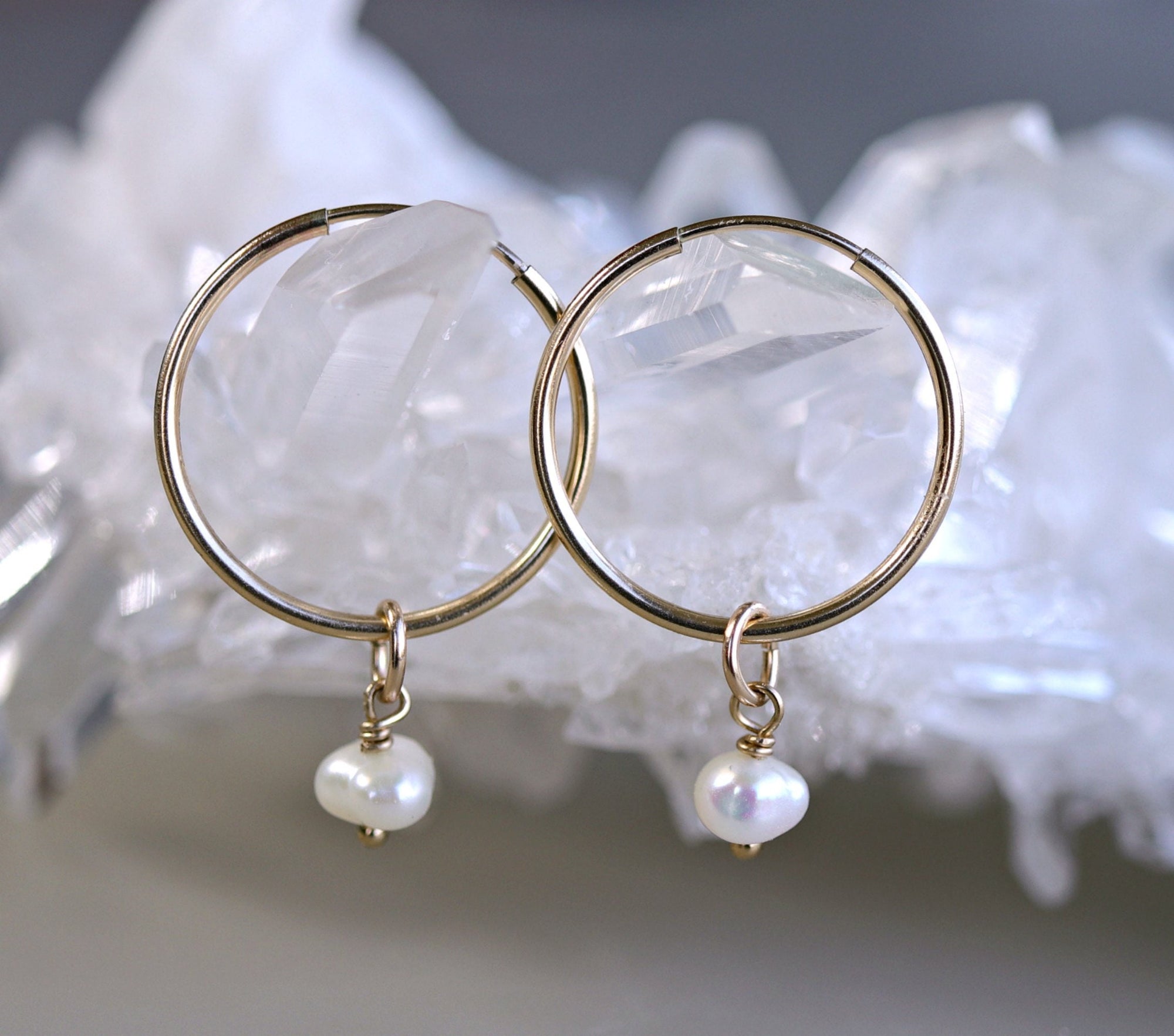 Pearl Hoop Earrings, Rose Gold Bridal Jewelry, Gold Filled Hoops